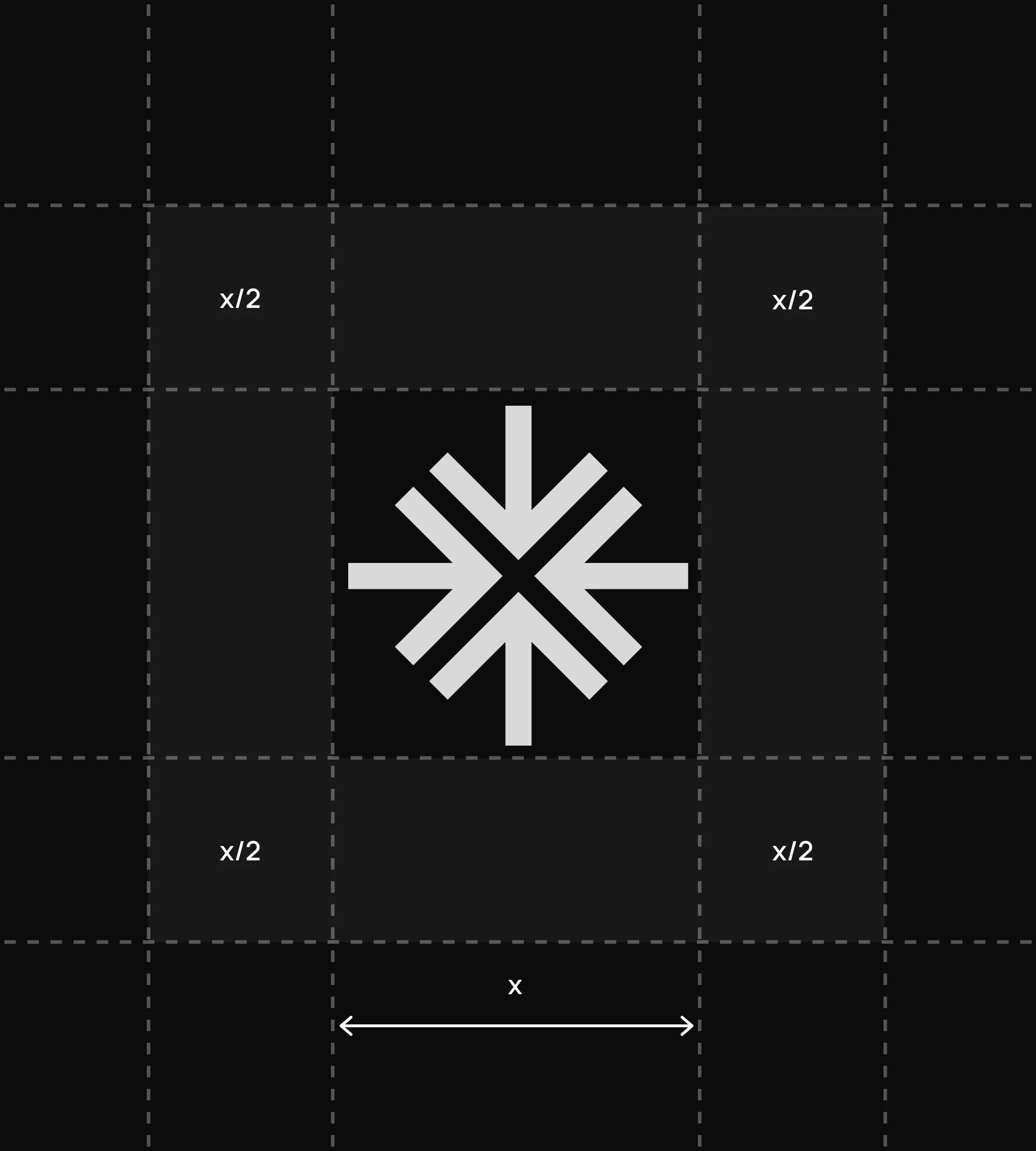 A logo mark on a construction grid