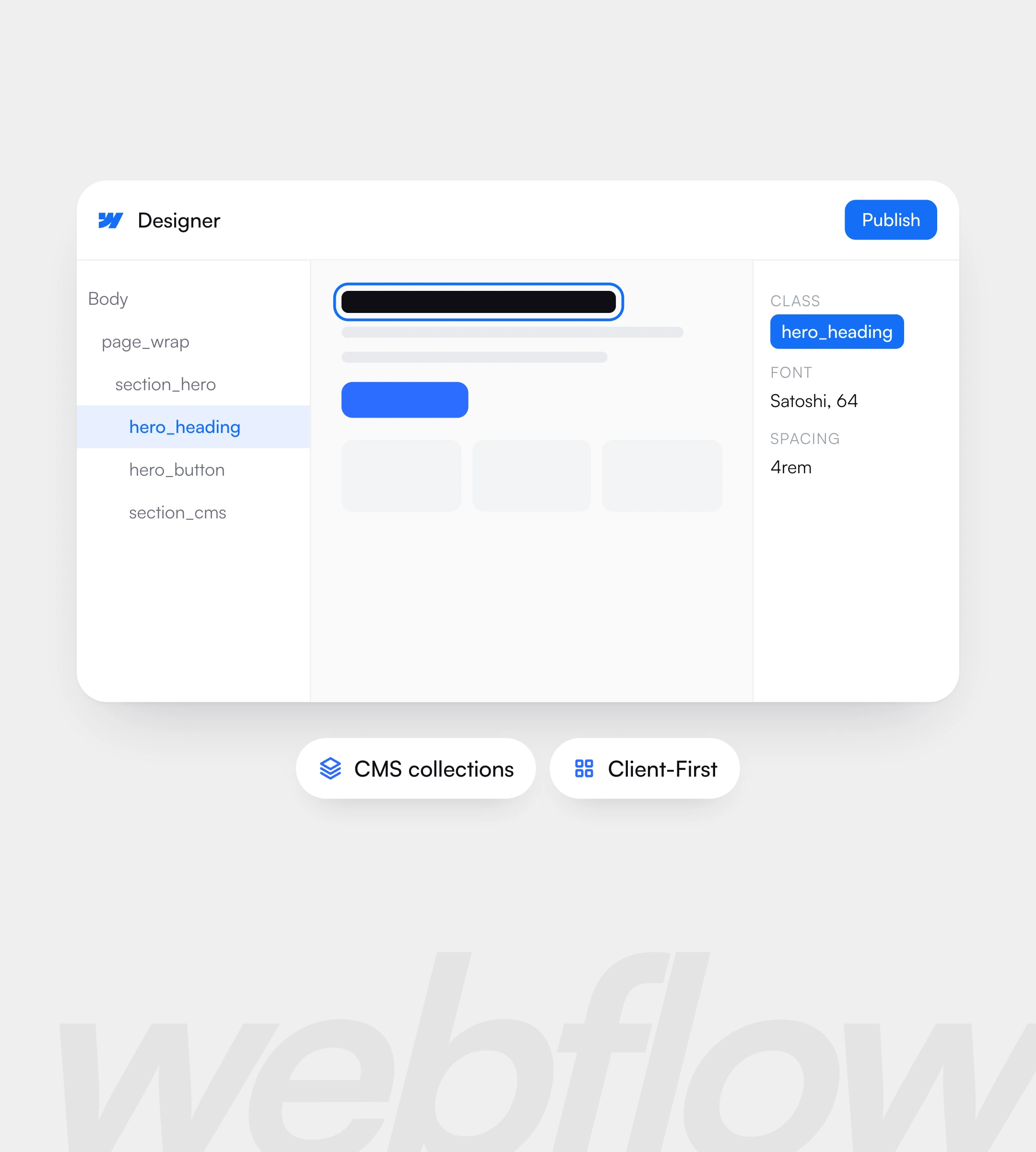The Webflow Designer with a selected class