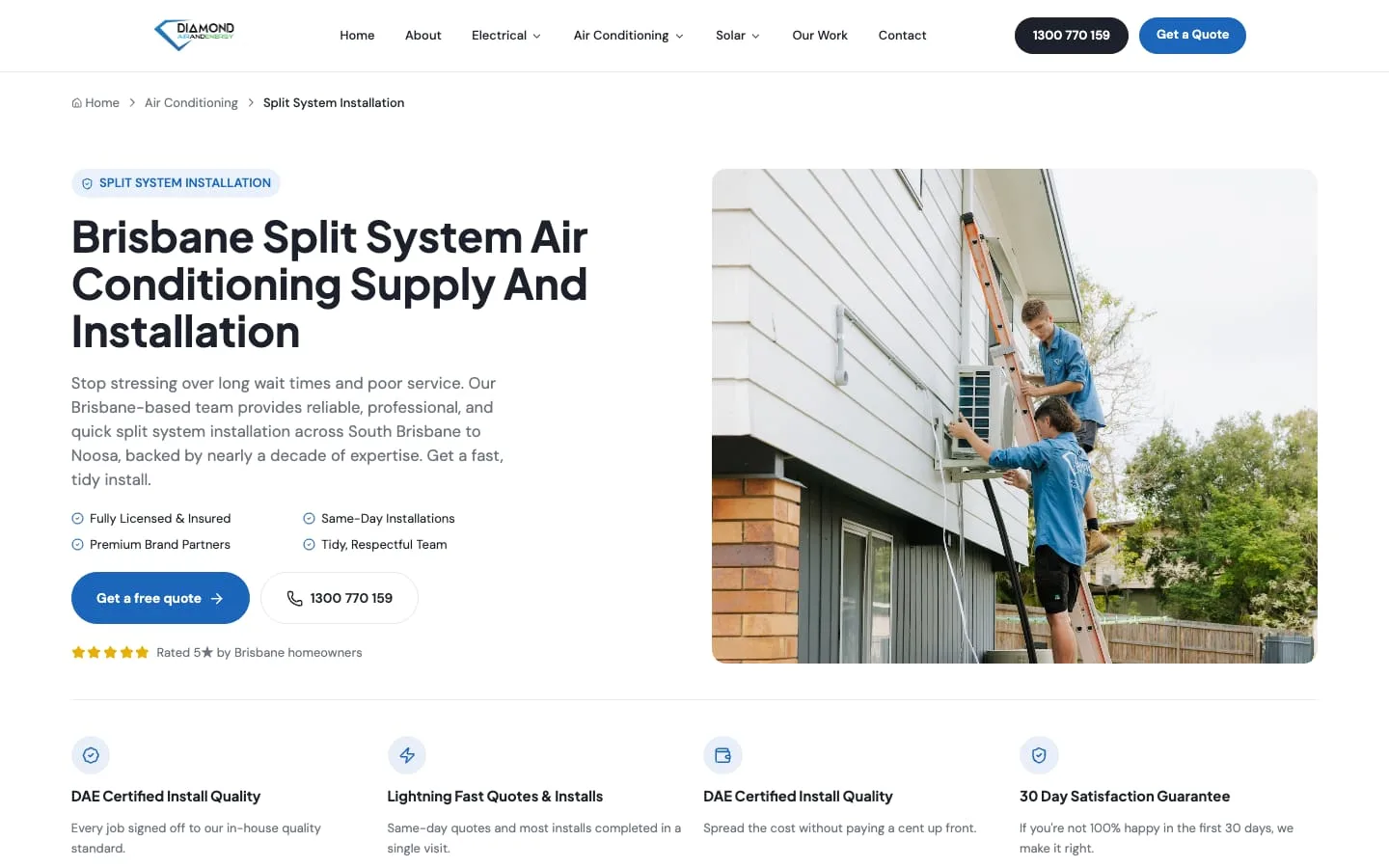 Diamond Air & Energy website, section 1