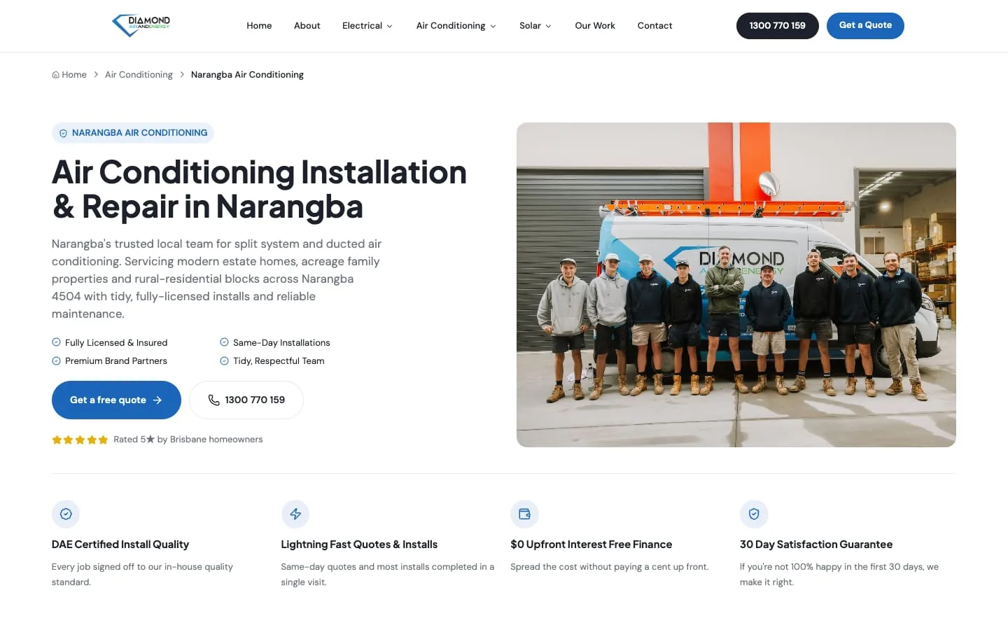 Diamond Air & Energy website, section 2